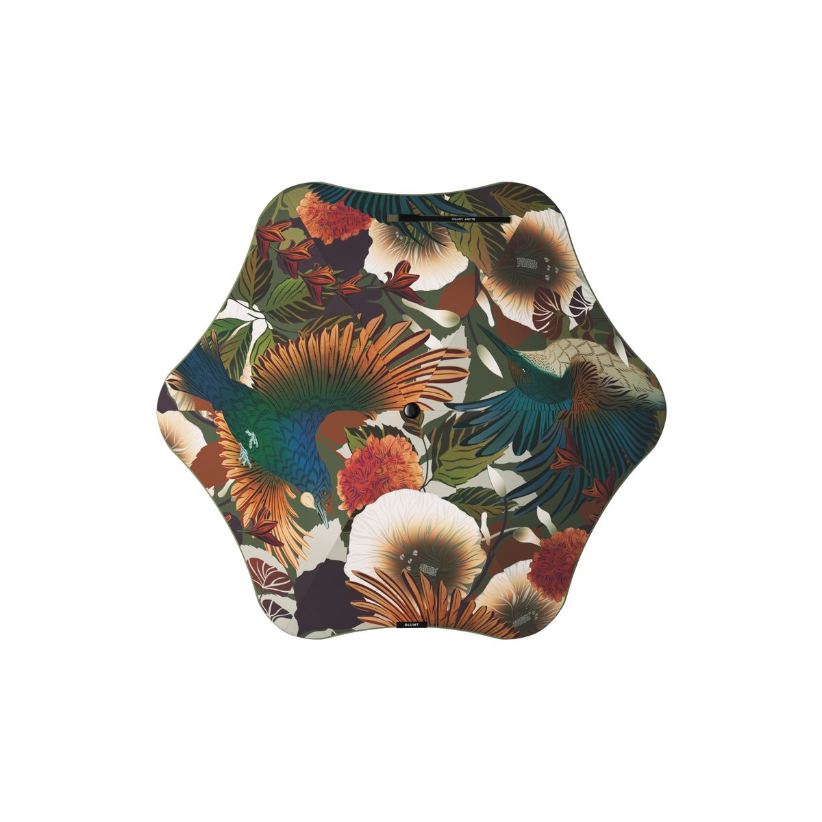 a colorful floral and bird pattern umbrella