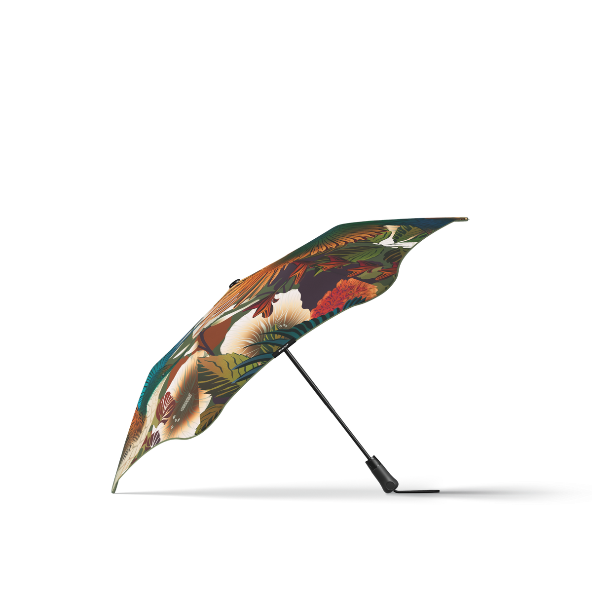 Colorful floral-patterned umbrella on a white background